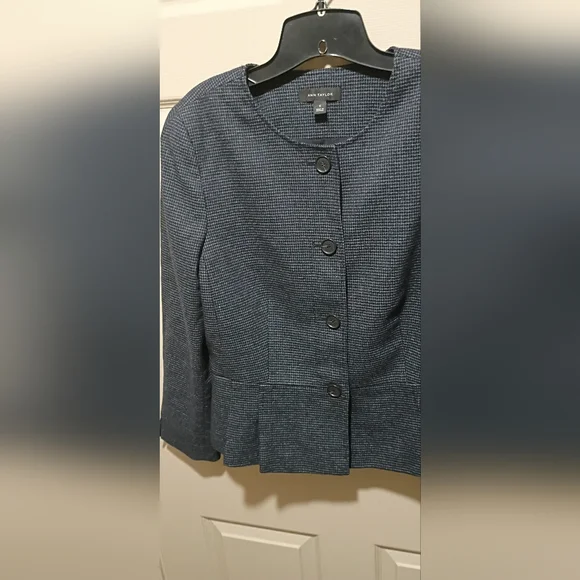 Vintage ANN TAYLOR button Front Pleated Navy Blue Blazer Jacket Size 12 - Picture 2 of 13
